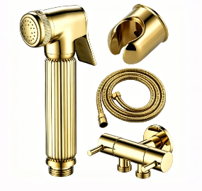 Set Penyembur Bidet Brass Pepejal Shattaf Emas, Kit Pembersihan Tandas Tangan Bertekanan