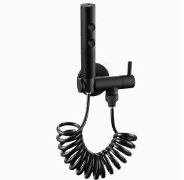 Set Penyembur Bidet Keluli Tahan Karat Hitam Matte, Kawalan Tunggal Mod Dwi 1 Injap Sudut Salur 1